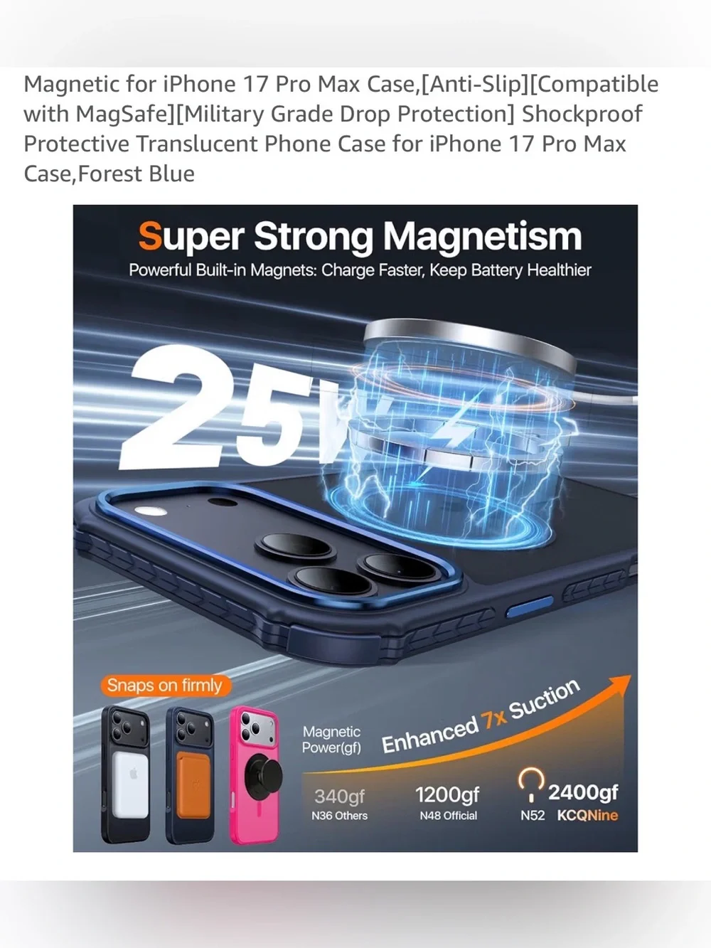 MagSafe-Compatible Shockproof Phone Case for iPhone 17 Pro Max - Forest Blue